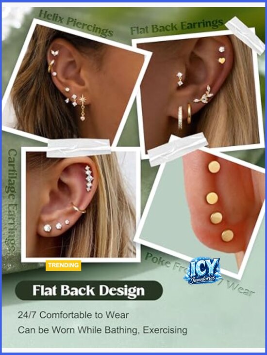 Amazon.com: LOLIAS Hypoallergenic Flat Back Earrings  Hypoallergenic Stainless Steel Flat Back Earrings Set for Multiple Piercings